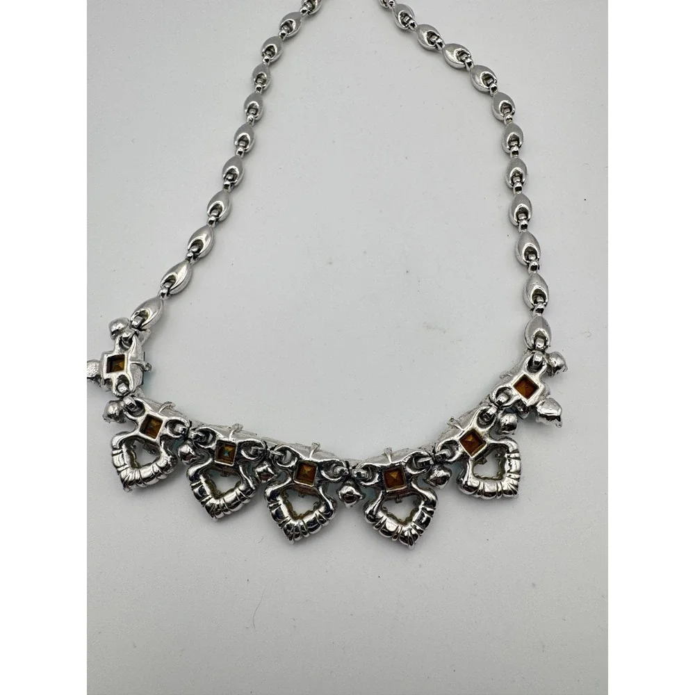 Vintage BOGOFF Necklace Blue Rhinestone Silver Tone MCM Aqua Teal